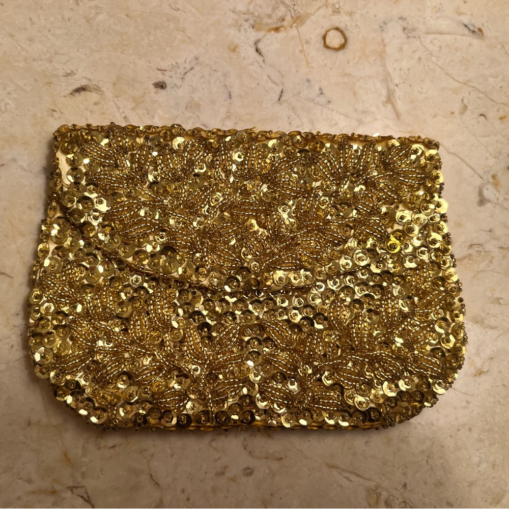 Vintage Gold Beaded Snap Pouch